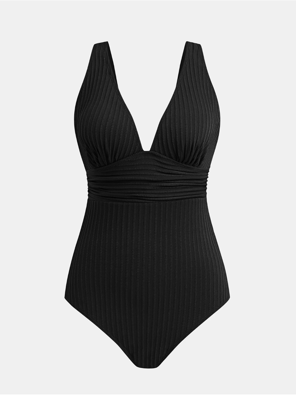 Black Ribbed One-Piece Swimsuit - Women Swim size large
